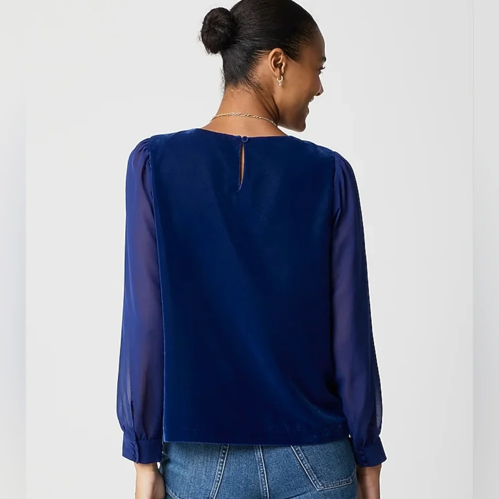 NWT J. Crew Velvet Puff Sleeve Top